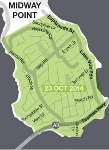 Map depicting area to be disconnected from 23 October 2014 at Midway Point in Tasmania