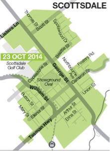 Map depicting area to be disconnected from 23 October 2014 at Scottsdale in Tasmania