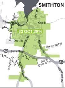 Map depicting area to be disconnected from 23 October 2014 at Smithton in Tasmania