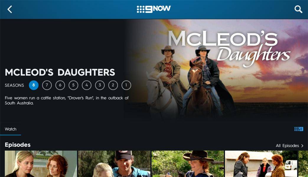 screenshot of 9Now homepage showing titles available to watch