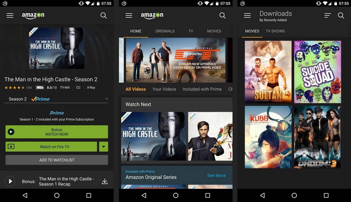 screenshot of Amazon homepage showing titles available to watch