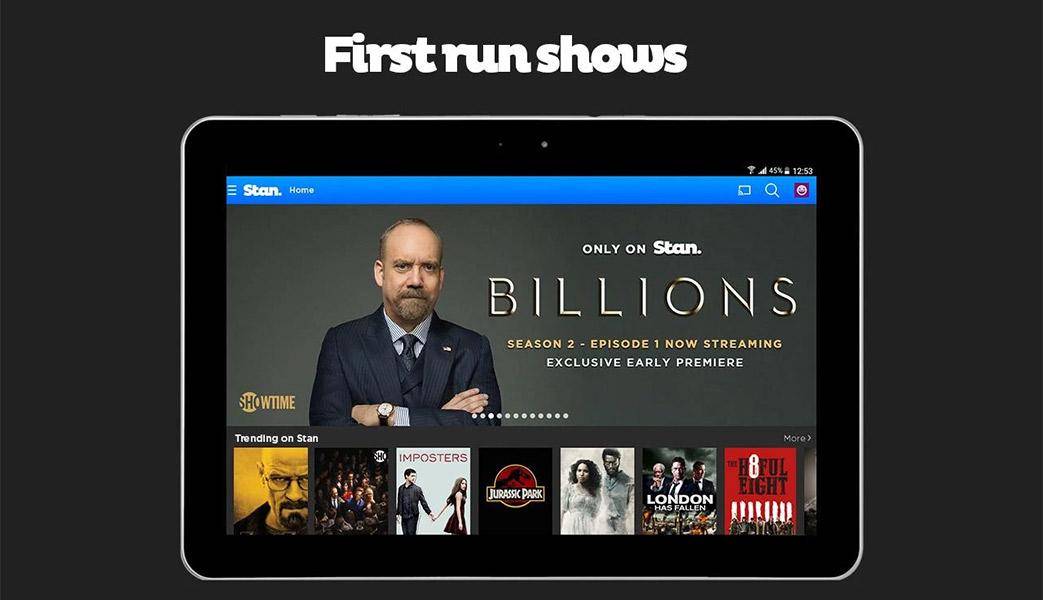 screenshot of Stan homepage showing titles available to watch